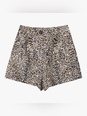 Zara Leopard-Print High-Waist Shorts in Beige and Black